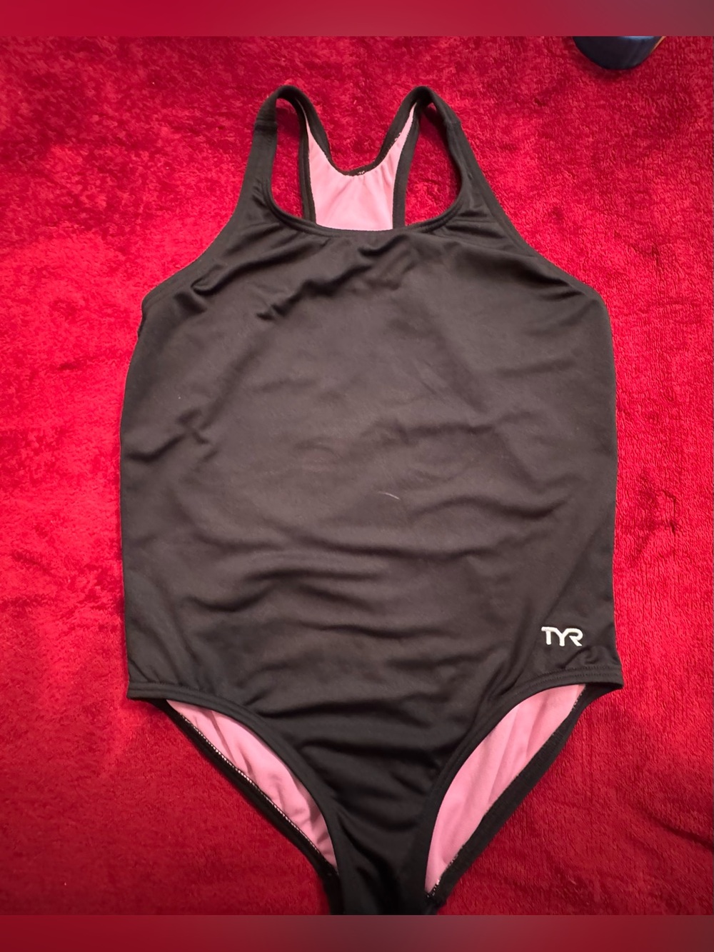 TYR Black One-Piece Swimsuit with Pink Lining